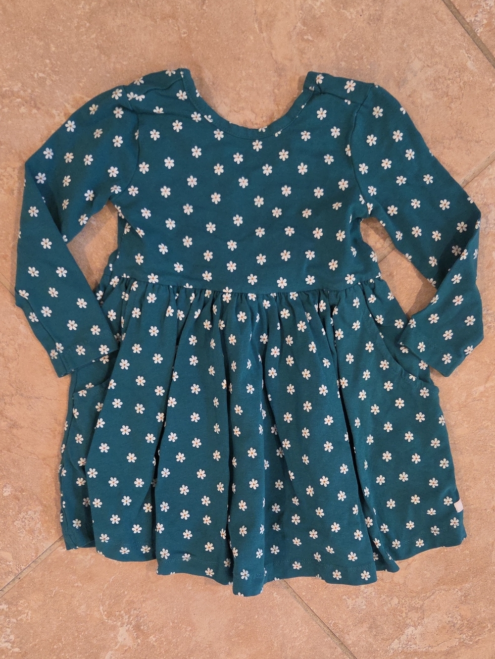 Ruffle Butts Teal Long-Sleeve Daisy Print Dress